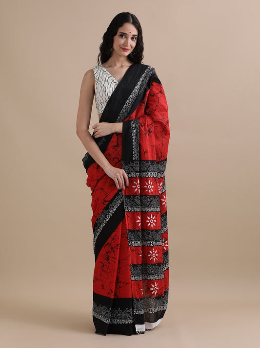 Pure Cotton Mul Mul Printed Saree with Blouse | Soft Handblock Style Saree | House of The Handblock