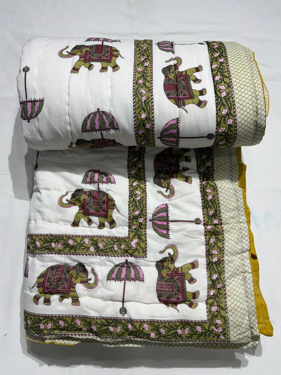 Premium Jaipuri Hand Block Printed Cotton Quilt (Rajai) | Reversible King Size Double Bed Quilt | 90x108 Inches | House Of The Handblock