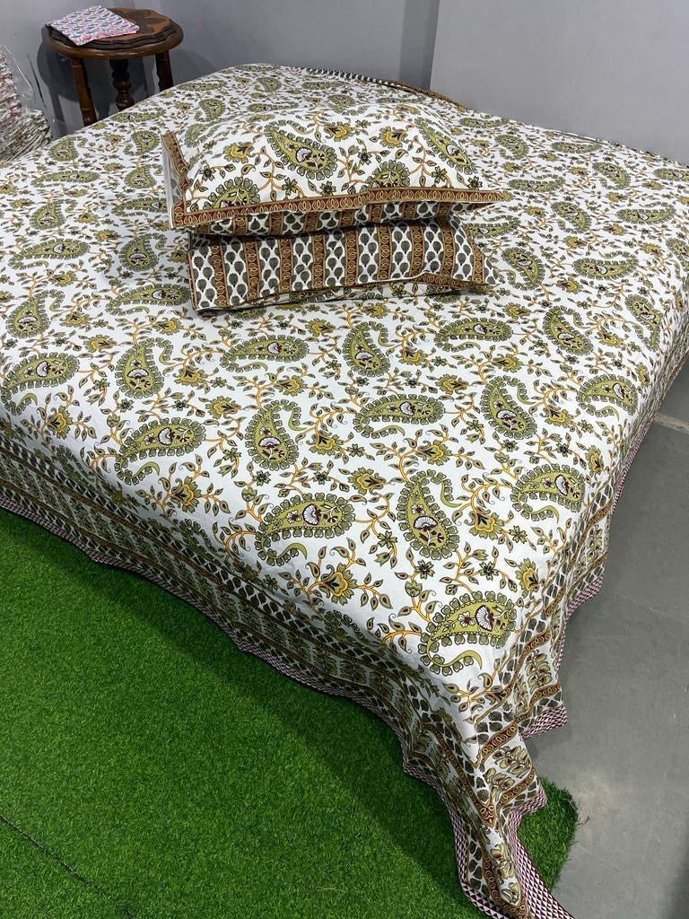 Premium Pure Cotton Super King Size Bedsheet 108×108 with 2 Pillow Covers | Colour Fast South Cotton Bedsheet | House Of The Handblock