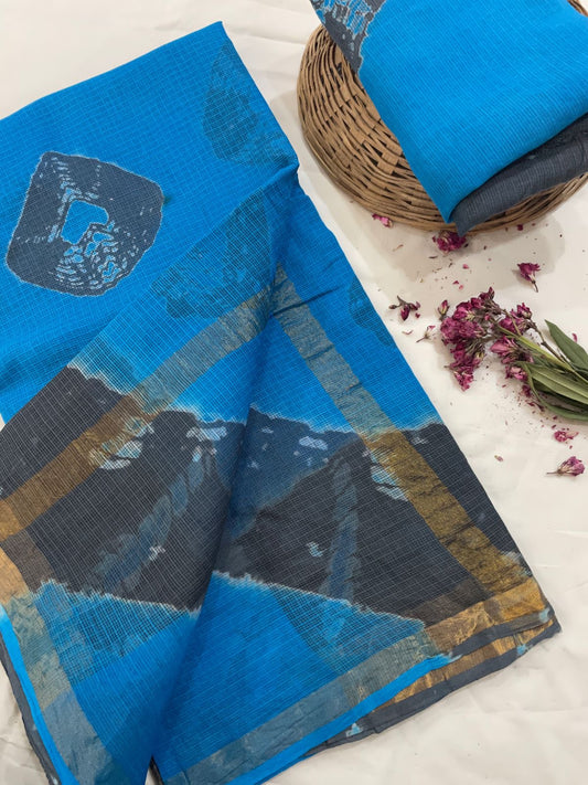 Pure Hand Block Printed Kota Doriya Saree with Blouse | Authentic Handcrafted Cotton Saree | House of the Handblock Jaipur