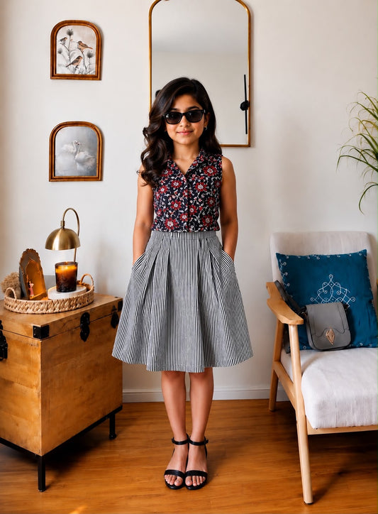 Trending Hand Block Printed Crop Top with Skirt Corset Set for Kids | Natural Cotton | Infant to 14 Years | Skin-Friendly | Customization Available | House Of The Handblock