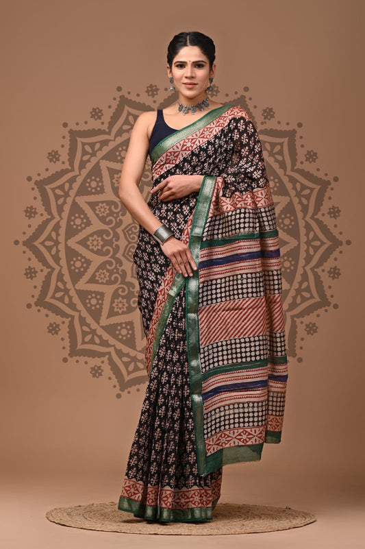 Maheshwari Silk Hand Block Printed Saree – Traditional Rajasthani Handcrafted Saree | House of the Handblock Jaipur