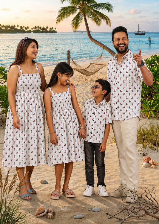 Matching Family Outfits in Pure Handblock Printed Cotton | Infant to 8XL| Vacation Wear for Men, Women & Kids