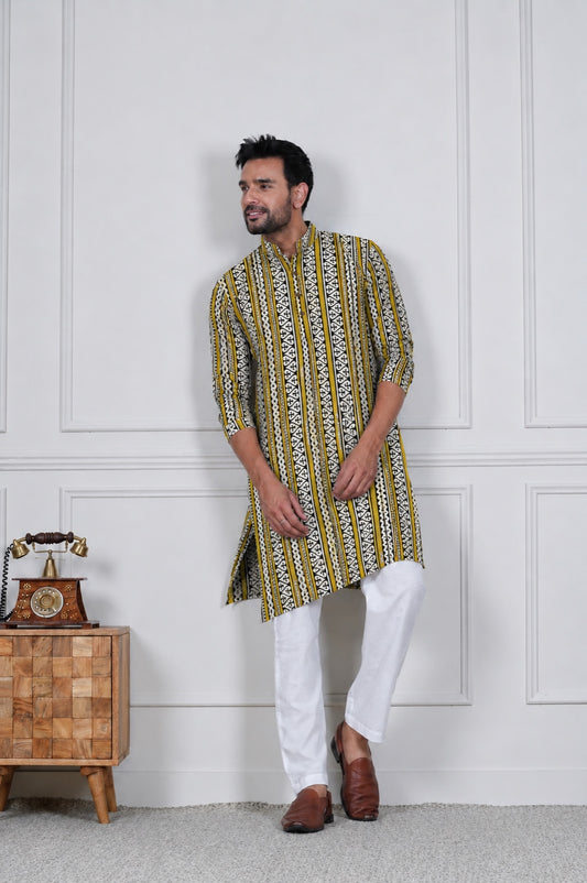 Traditional Bagru Hand Block Printed Men’s Cotton Long Kurta – Pure Cotton | House of the Handblock Jaipur
