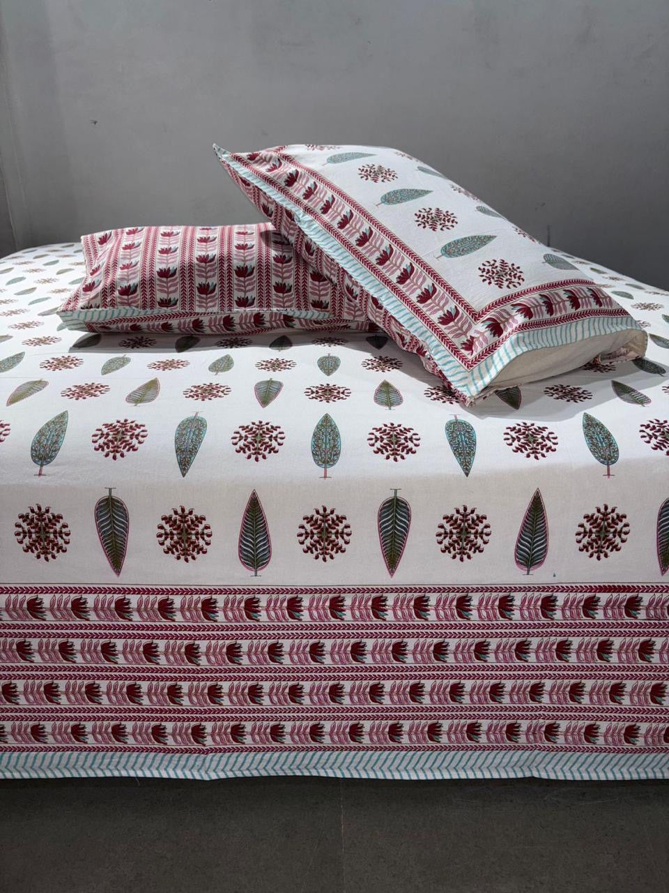 Premium Pure Cotton Super King Size Bedsheet 108×108 with 2 Pillow Covers | Colour Fast South Cotton Bedsheet | House Of The Handblock