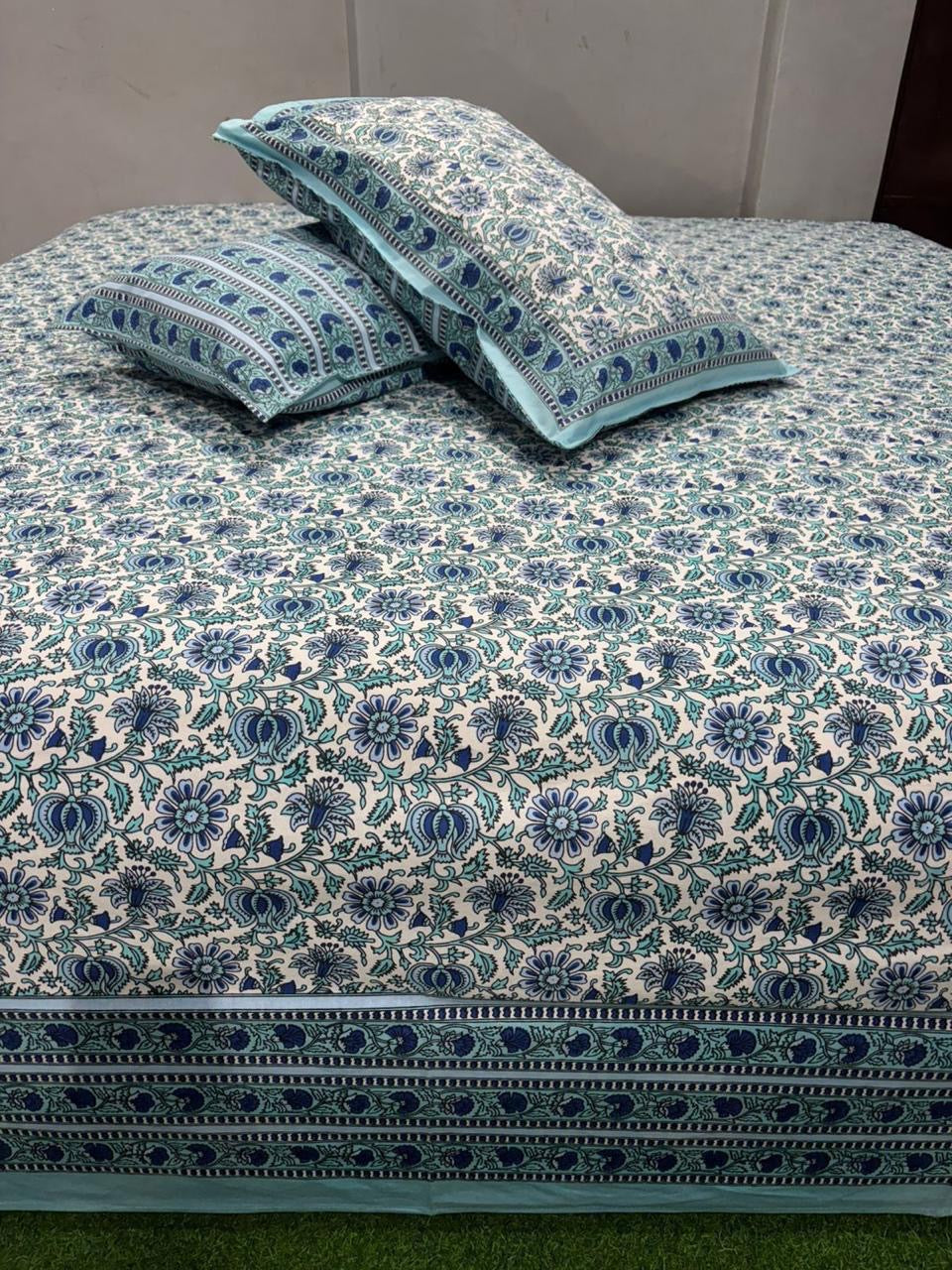 Premium Pure Cotton Super King Size Bedsheet 108×108 with 2 Pillow Covers | Colour Fast South Cotton Bedsheet | House Of The Handblock