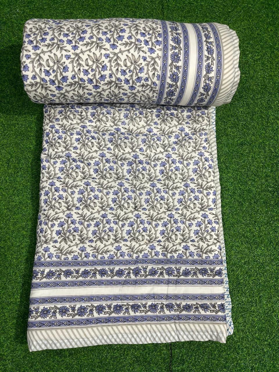 Premium Jaipuri Hand Block Printed Cotton Quilt (Rajai) | Reversible King Size Double Bed Quilt | 90x108 Inches | House Of The Handblock