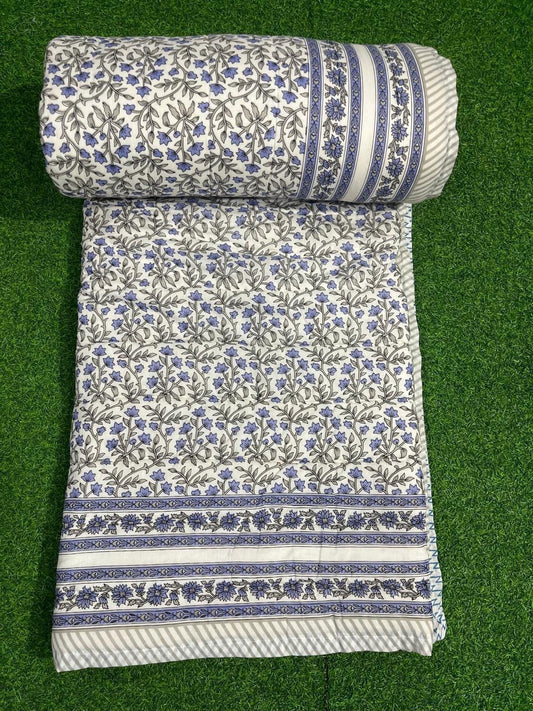 Premium Jaipuri Hand Block Printed Cotton Quilt (Rajai) | Reversible King Size Double Bed Quilt | 90x108 Inches | House Of The Handblock