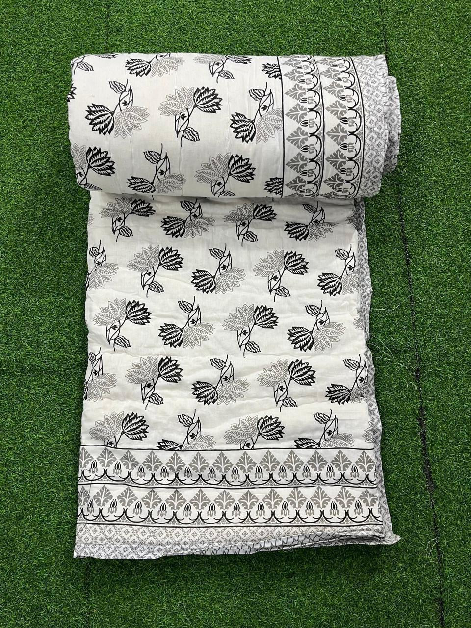 Premium Jaipuri Hand Block Printed Cotton Quilt (Rajai) | Reversible King Size Double Bed Quilt | 90x108 Inches | House Of The Handblock