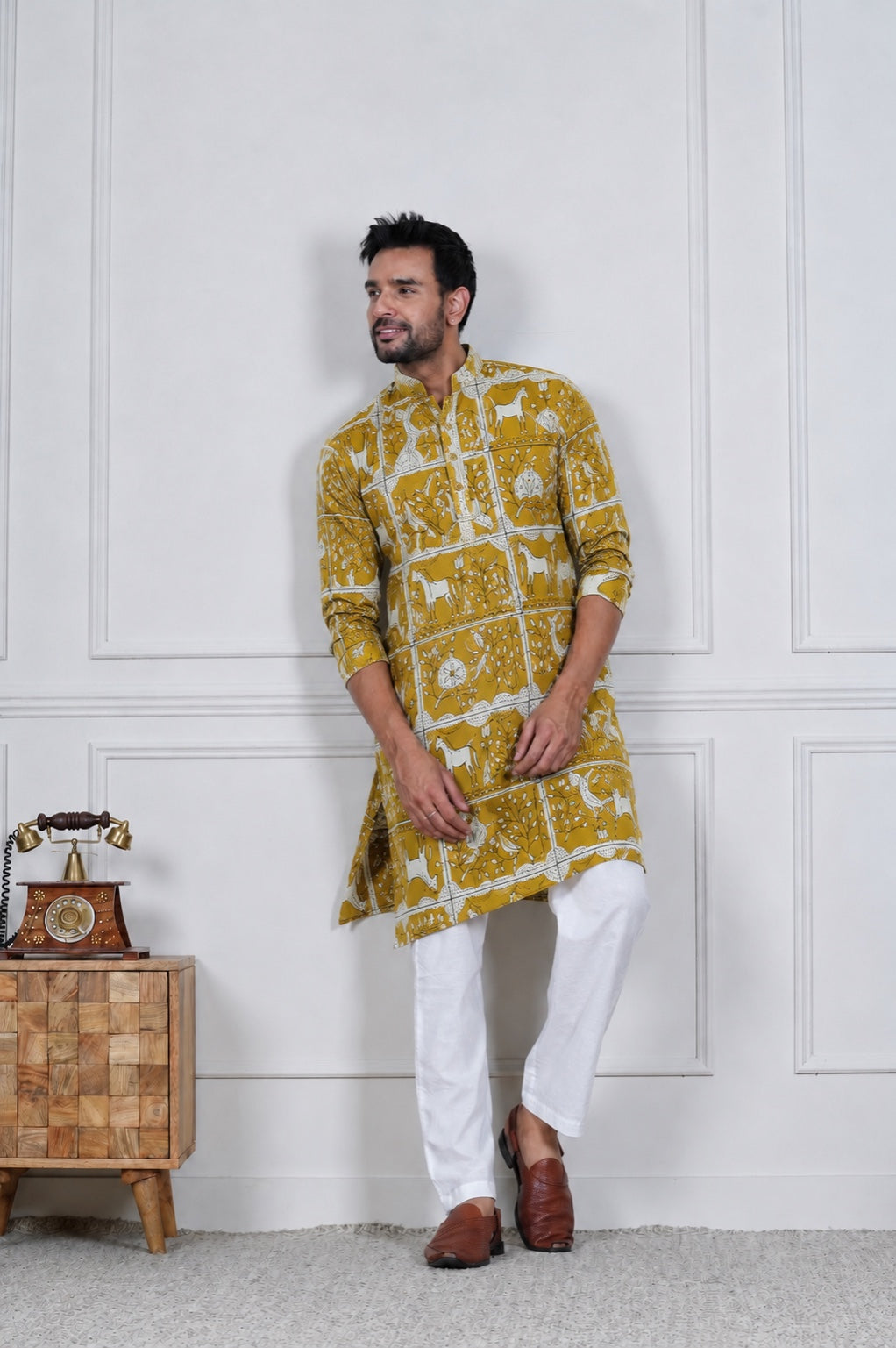Traditional Bagru Hand Block Printed Men’s Cotton Long Kurta – Pure Cotton | House of the Handblock Jaipur