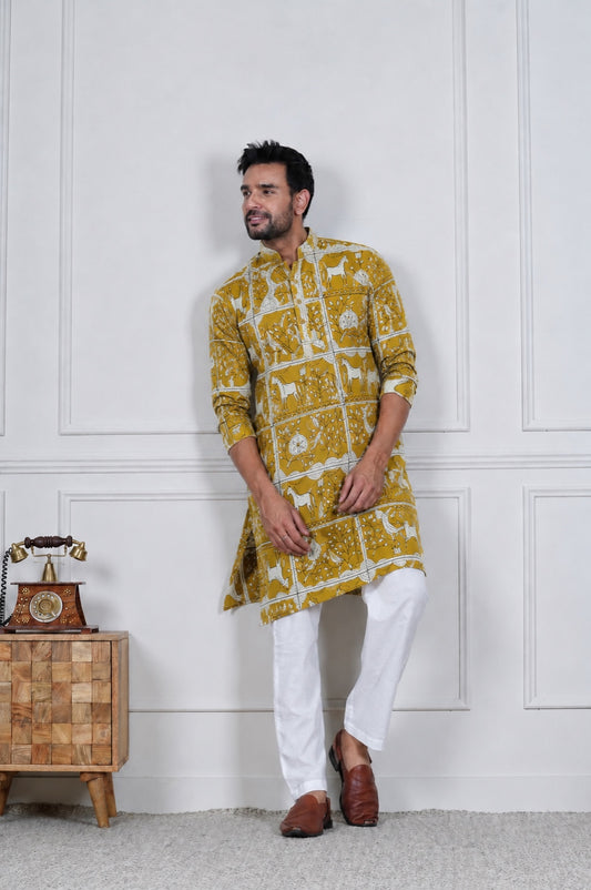 Traditional Bagru Hand Block Printed Men’s Cotton Long Kurta – Pure Cotton | House of the Handblock Jaipur