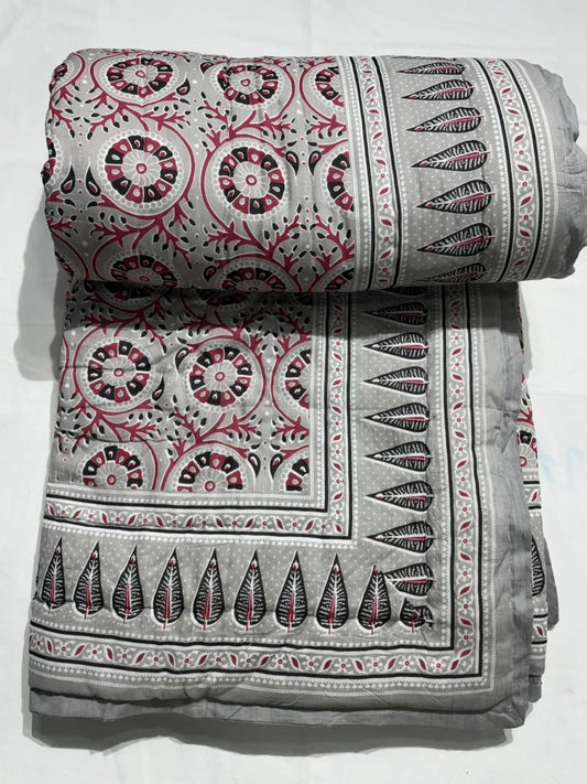 Premium Jaipuri Hand Block Printed Cotton Quilt (Rajai) | Reversible King Size Double Bed Quilt | 90x108 Inches | House Of The Handblock