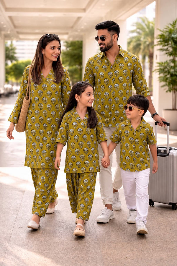 Matching Family Vacation Co-ord Sets in Handblock Natural Dyes Cotton|Sizes Available from Infant to 8XL | Handmade by HOUSE OF THE HANDBLOCK Jaipur