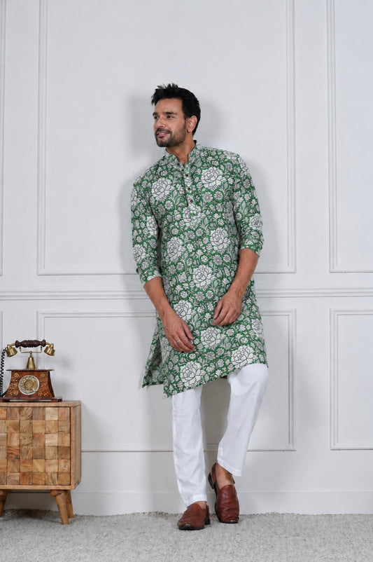 Traditional Bagru Hand Block Printed Men’s Cotton Long Kurta – Pure Cotton | House of the Handblock Jaipur