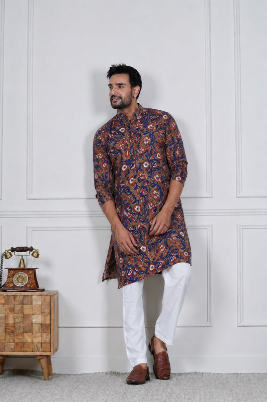 Traditional Bagru Hand Block Printed Men’s Cotton Long Kurta – Pure Cotton | House of the Handblock Jaipur