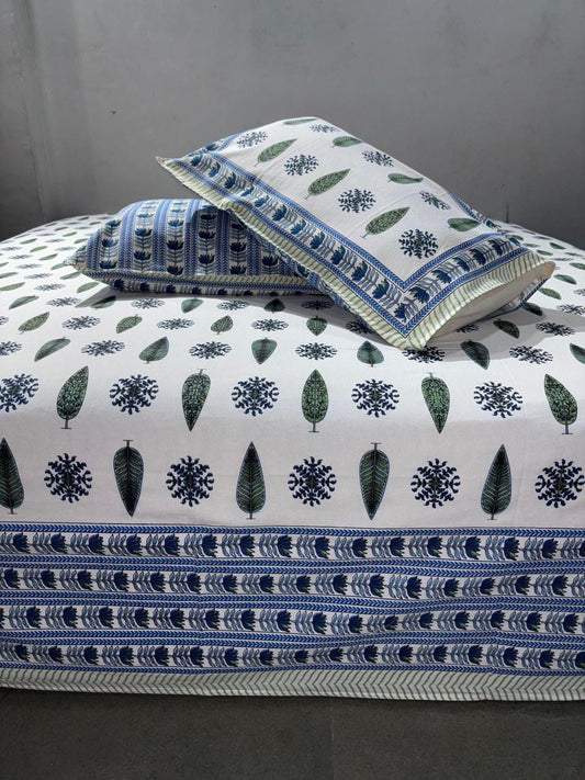 Premium Pure Cotton Super King Size Bedsheet 108×108 with 2 Pillow Covers | Colour Fast South Cotton Bedsheet | House Of The Handblock