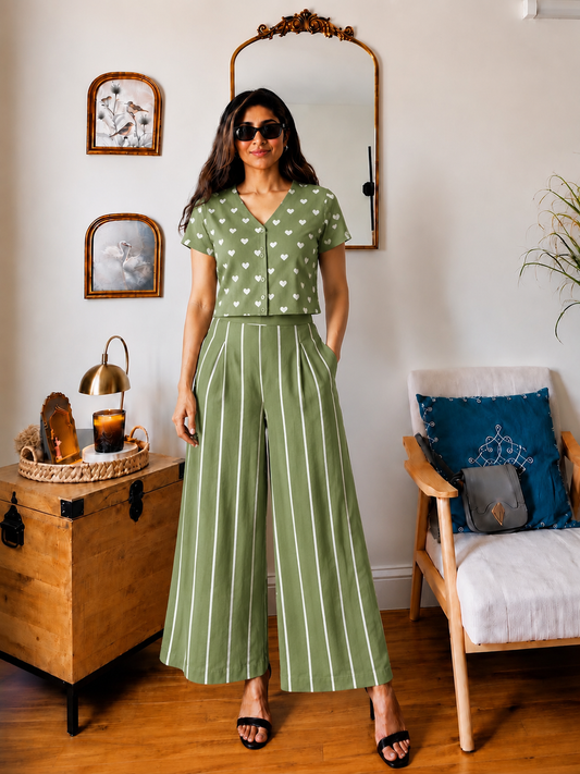 Trending Hand Block Printed Cotton Co-Ord Set | Crop Top with Professional Pant | Pure Cotton | Natural Dyes | Customizable | Sizes XS–8XL | House Of The Handblock