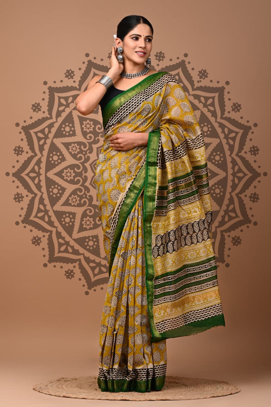 Maheshwari Silk Hand Block Printed Saree – Traditional Rajasthani Handcrafted Saree | House of the Handblock Jaipur