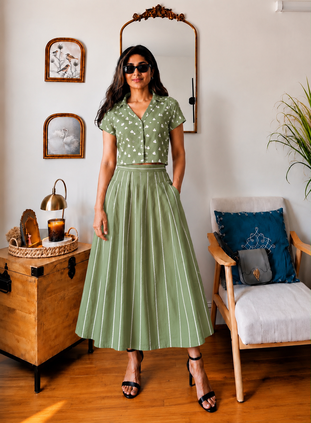 Trending Hand Block Printed Cotton Co-Ord Set | Crop Top with Skirt or Professional Pant | Pure Cotton | Natural Dyes | Customizable | Sizes XS–8XL | House Of The Handblock