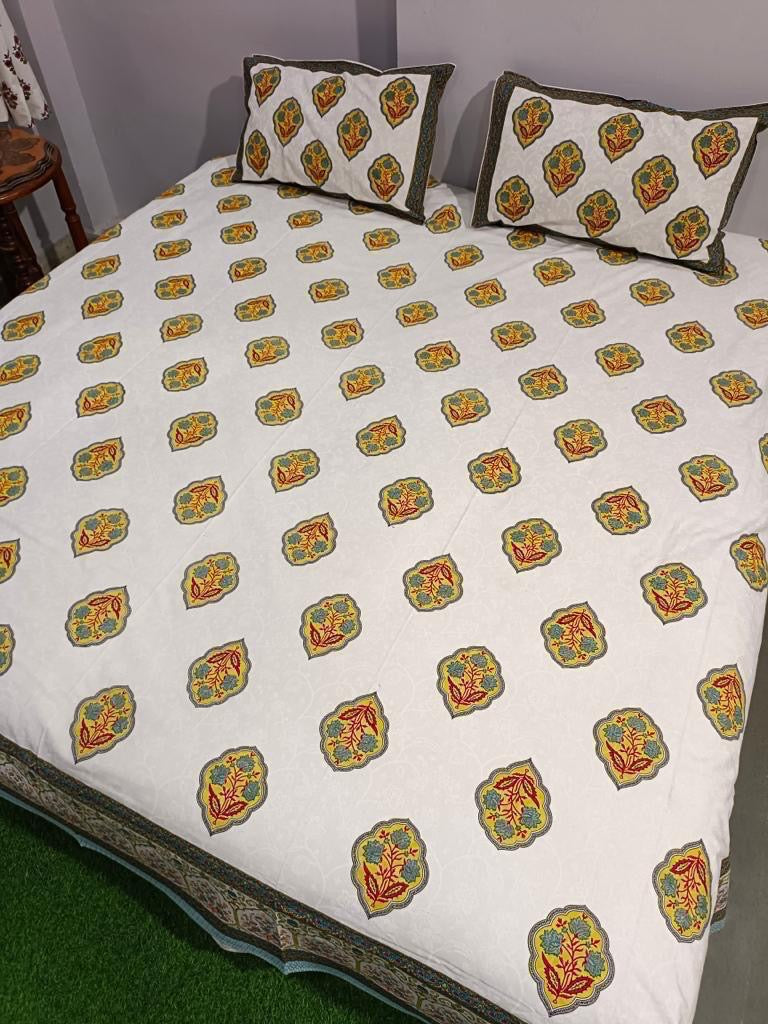 Premium Pure Cotton Super King Size Bedsheet 108×108 with 2 Pillow Covers | Colour Fast South Cotton Bedsheet | House Of The Handblock