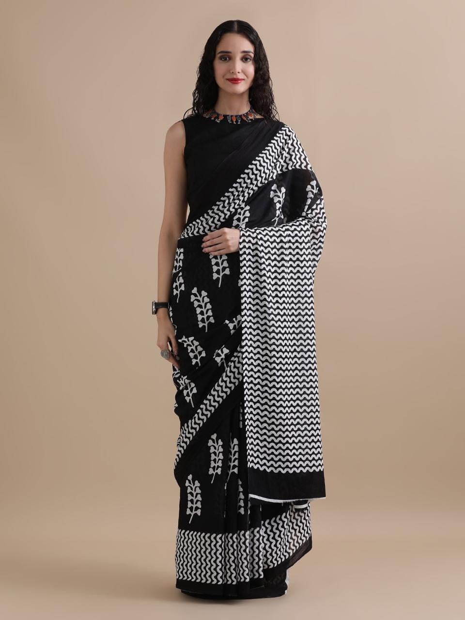 Pure Cotton Mul Mul Printed Saree with Blouse | Soft Handblock Style Saree | House of The Handblock
