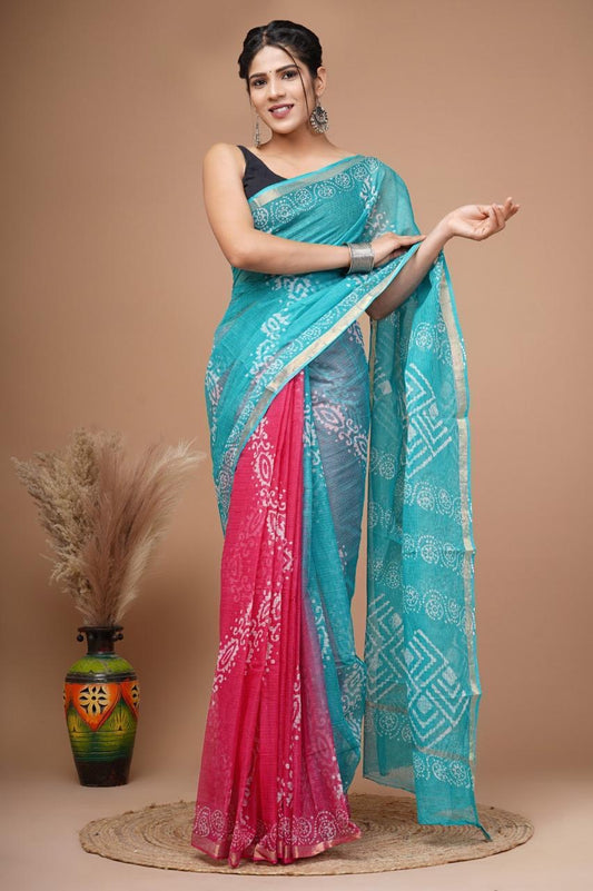 Pure Hand Block Printed Kota Doriya Saree with Blouse | Authentic Handcrafted Cotton Saree | House of the Handblock Jaipur