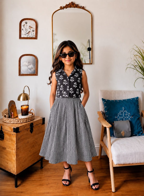 Trending Hand Block Printed Crop Top with Skirt Corset Set for Kids | Natural Cotton | Infant to 14 Years | Skin-Friendly | Customization Available | House Of The Handblock