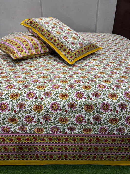 Premium Pure Cotton Super King Size Bedsheet 108×108 with 2 Pillow Covers | Colour Fast South Cotton Bedsheet | House Of The Handblock