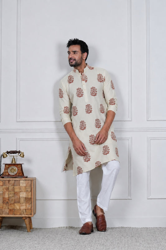 Traditional Bagru Hand Block Printed Men’s Cotton Long Kurta – Pure Cotton | House of the Handblock Jaipur