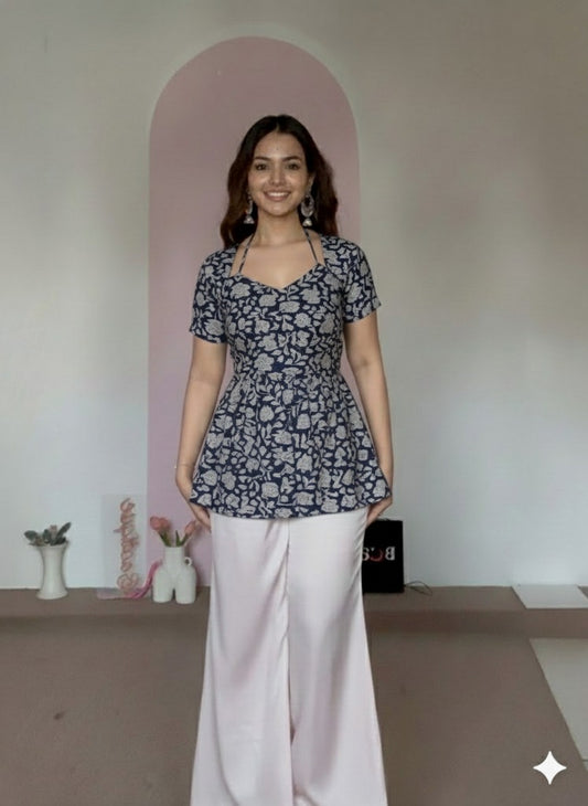 Trending Laila Corset in Pure Handblock Cotton | Adjustable Back Lace & Neck Tie | Sizes XS to 7XL | Handmade by House of the Handblock Jaipur