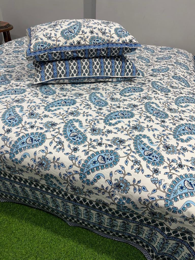 Premium Pure Cotton Super King Size Bedsheet 108×108 with 2 Pillow Covers | Colour Fast South Cotton Bedsheet | House Of The Handblock