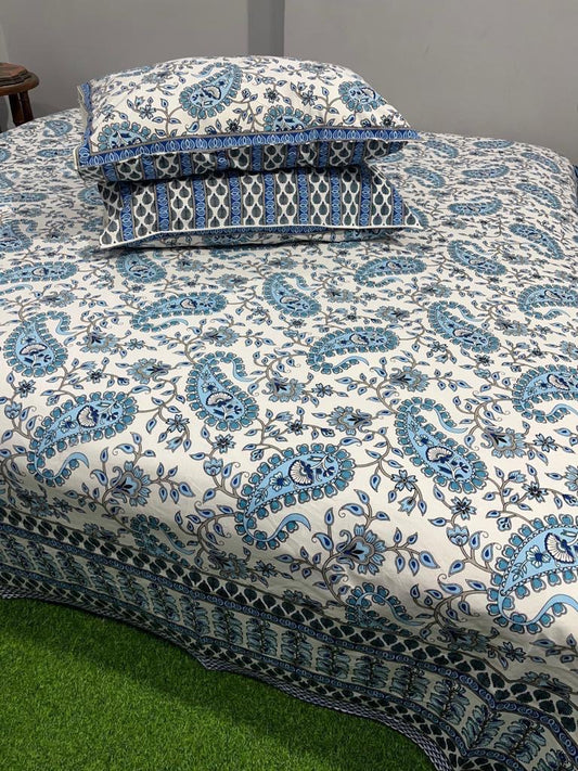 Premium Pure Cotton Super King Size Bedsheet 108×108 with 2 Pillow Covers | Colour Fast South Cotton Bedsheet | House Of The Handblock