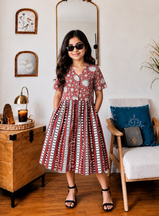Trending Hand Block Printed Crop Top with Skirt Corset Set for Kids | Natural Cotton | Infant to 14 Years | Skin-Friendly | Customization Available | House Of The Handblock