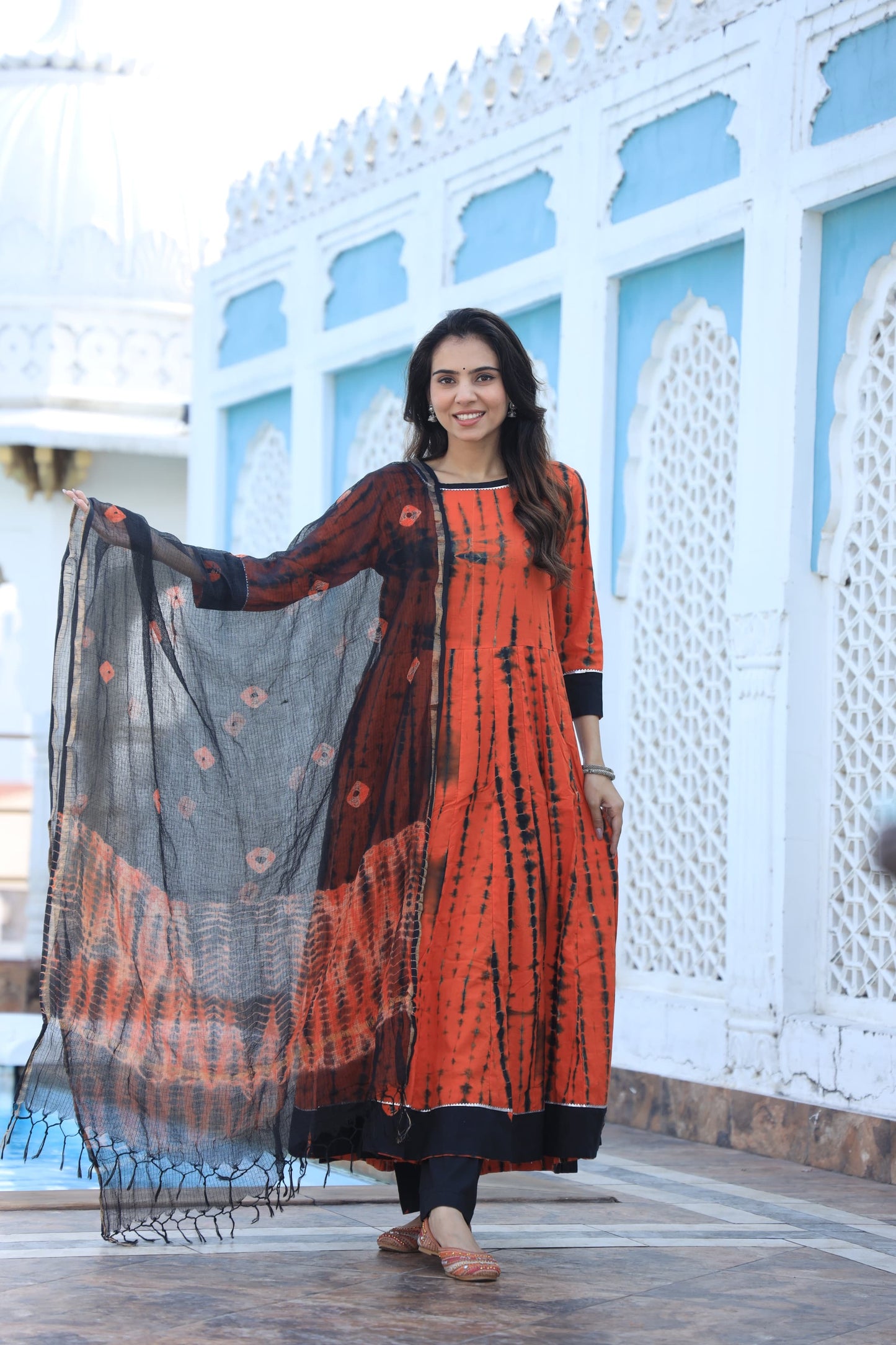 GI Tagged Handblock Printed Pure Cotton long Anarkali 3-Piece Set – Premium Quality 60x60 Fabric