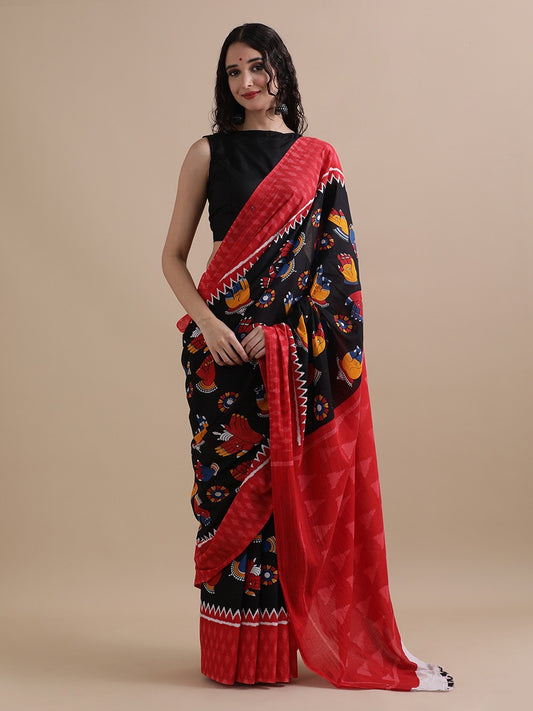 Pure Cotton Mul Mul Printed Saree with Blouse | Soft Handblock Style Saree | House of The Handblock