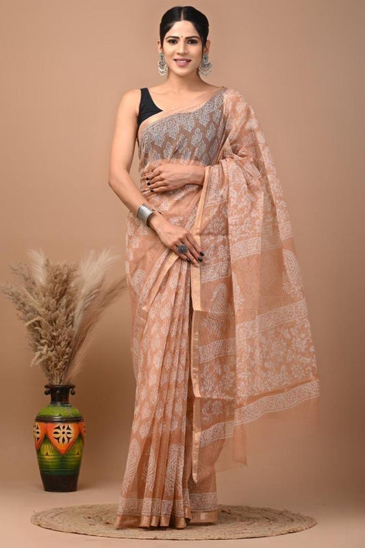 Pure Hand Block Printed Kota Doriya Saree with Blouse | Authentic Handcrafted Cotton Saree | House of the Handblock Jaipur