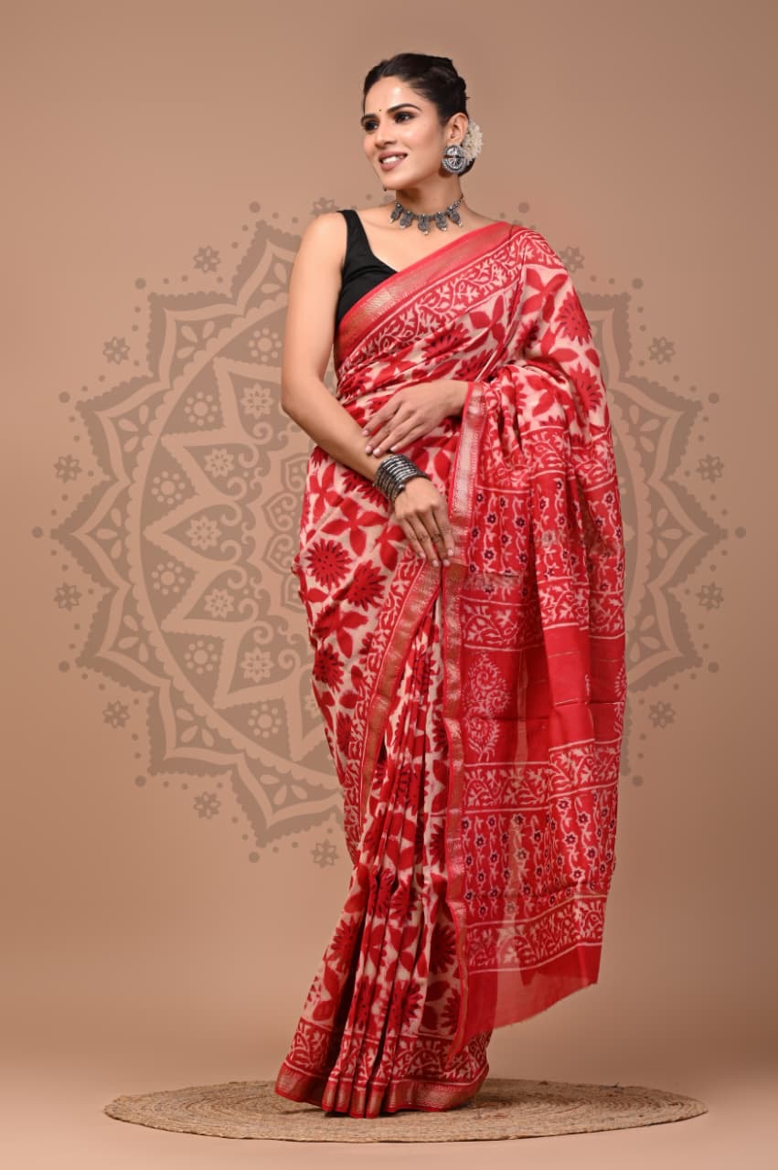 Maheshwari Silk Hand Block Printed Saree – Traditional Rajasthani Handcrafted Saree | House of the Handblock Jaipur