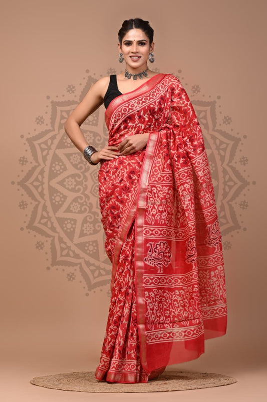 Maheshwari Silk Hand Block Printed Saree – Traditional Rajasthani Handcrafted Saree | House of the Handblock Jaipur