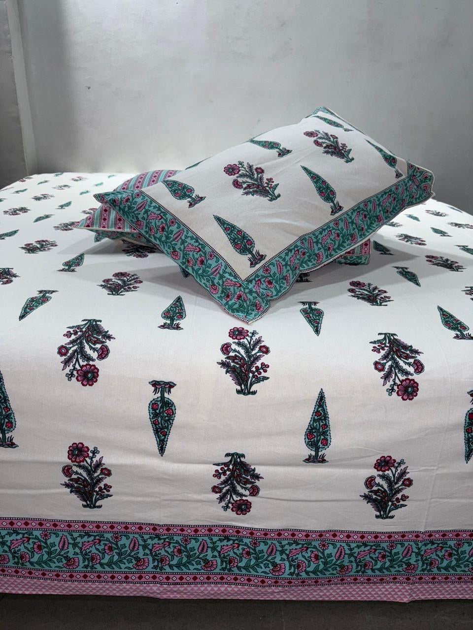 Premium Pure Cotton Super King Size Bedsheet 108×108 with 2 Pillow Covers | Colour Fast South Cotton Bedsheet | House Of The Handblock