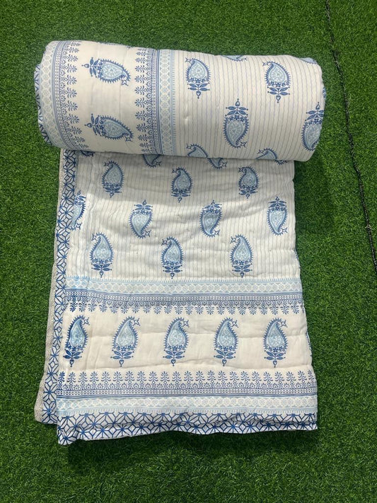 Premium Jaipuri Hand Block Printed Cotton Quilt (Rajai) | Reversible King Size Double Bed Quilt | 90x108 Inches | House Of The Handblock