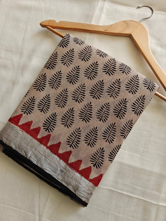 Pure Cotton Linen Hand Block Printed Saree with Blouse | Handcrafted Saree | House of the Handblock Jaipur
