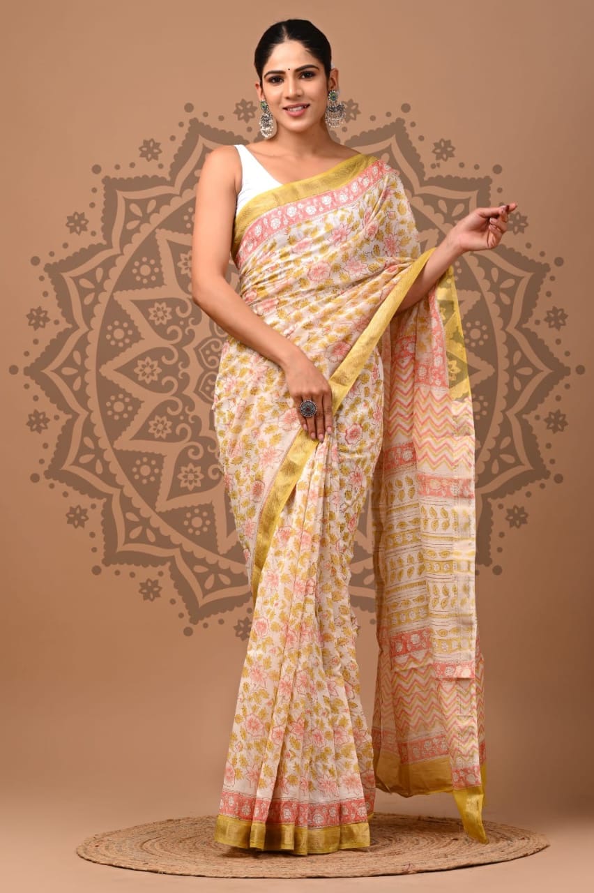 Maheshwari Silk Hand Block Printed Saree – Traditional Rajasthani Handcrafted Saree | House of the Handblock Jaipur