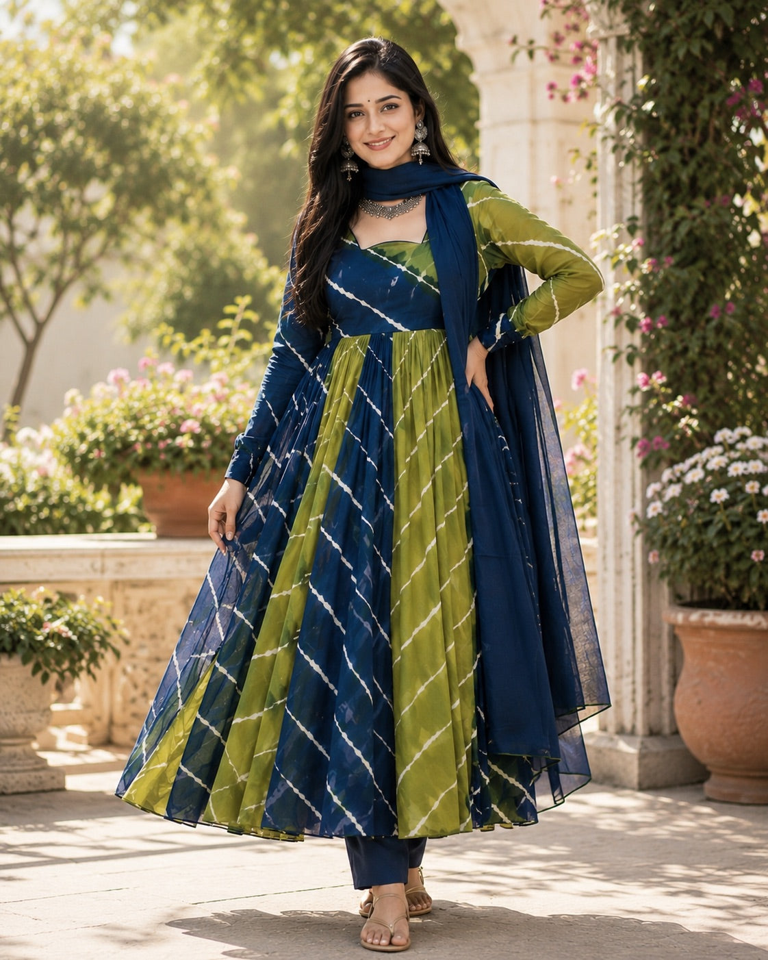 Natural Hand Block Printed Pure Cotton Anarkali Set with Mulmul Dupatta & Pant | Full Flared | Lined | XS–8XL | House Of The Handblock