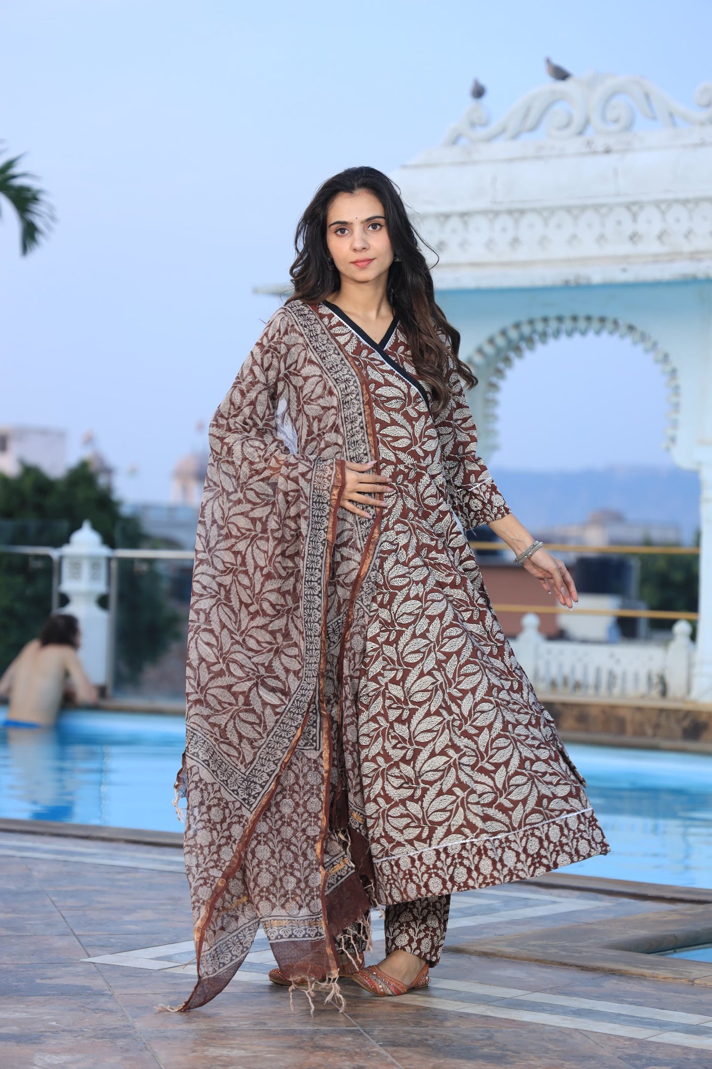 GI Tagged Handblock Printed Pure Cotton long Anarkali 3-Piece Set – Premium Quality 60x60 Fabric