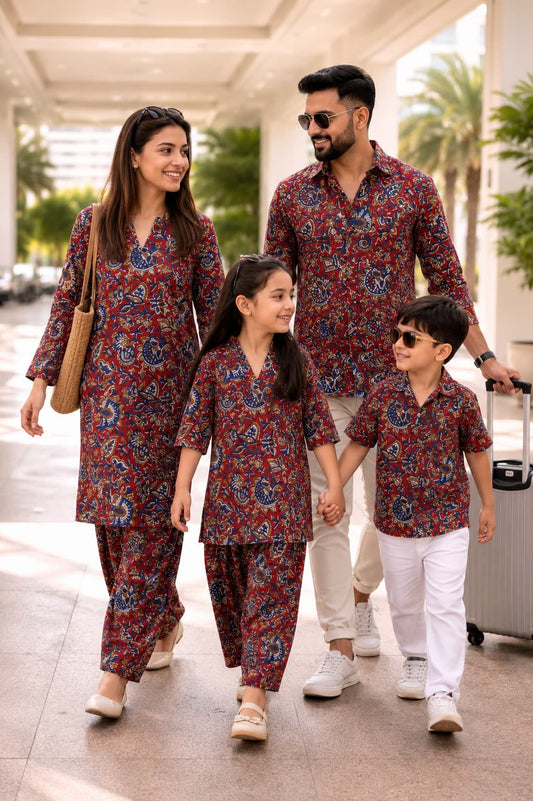 Matching Family Vacation Co-ord Sets in Handblock Natural Dyes Cotton|Sizes Available from Infant to 8XL | Handmade by HOUSE OF THE HANDBLOCK Jaipur