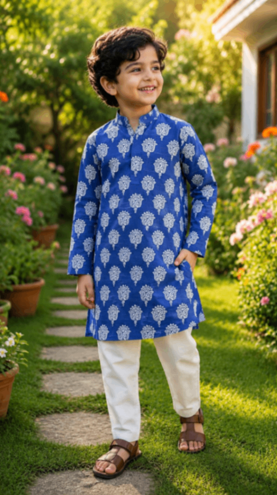 House Of The Handblock Pure Cotton Handblock Printed Kids Kurta | Natural Dye Ethnic Wear | Infant to 15 Years | Perfect Fit | Kurta Only