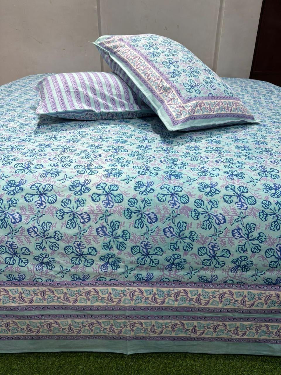 Premium Pure Cotton Super King Size Bedsheet 108×108 with 2 Pillow Covers | Colour Fast South Cotton Bedsheet | House Of The Handblock