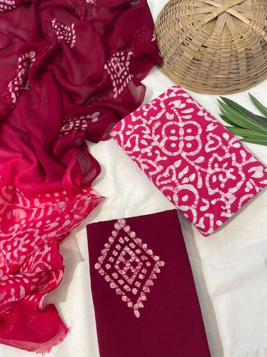 Cotton Suit Set with Pure Chiffon Dupatta and Cotton Bottom | 60×60 Cambric Cotton | House of the Handblock Jaipur