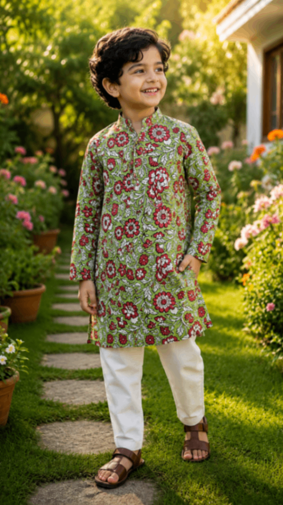 House Of The Handblock Pure Cotton Handblock Printed Kids Kurta | Natural Dye Ethnic Wear | Infant to 15 Years | Perfect Fit | Kurta Only