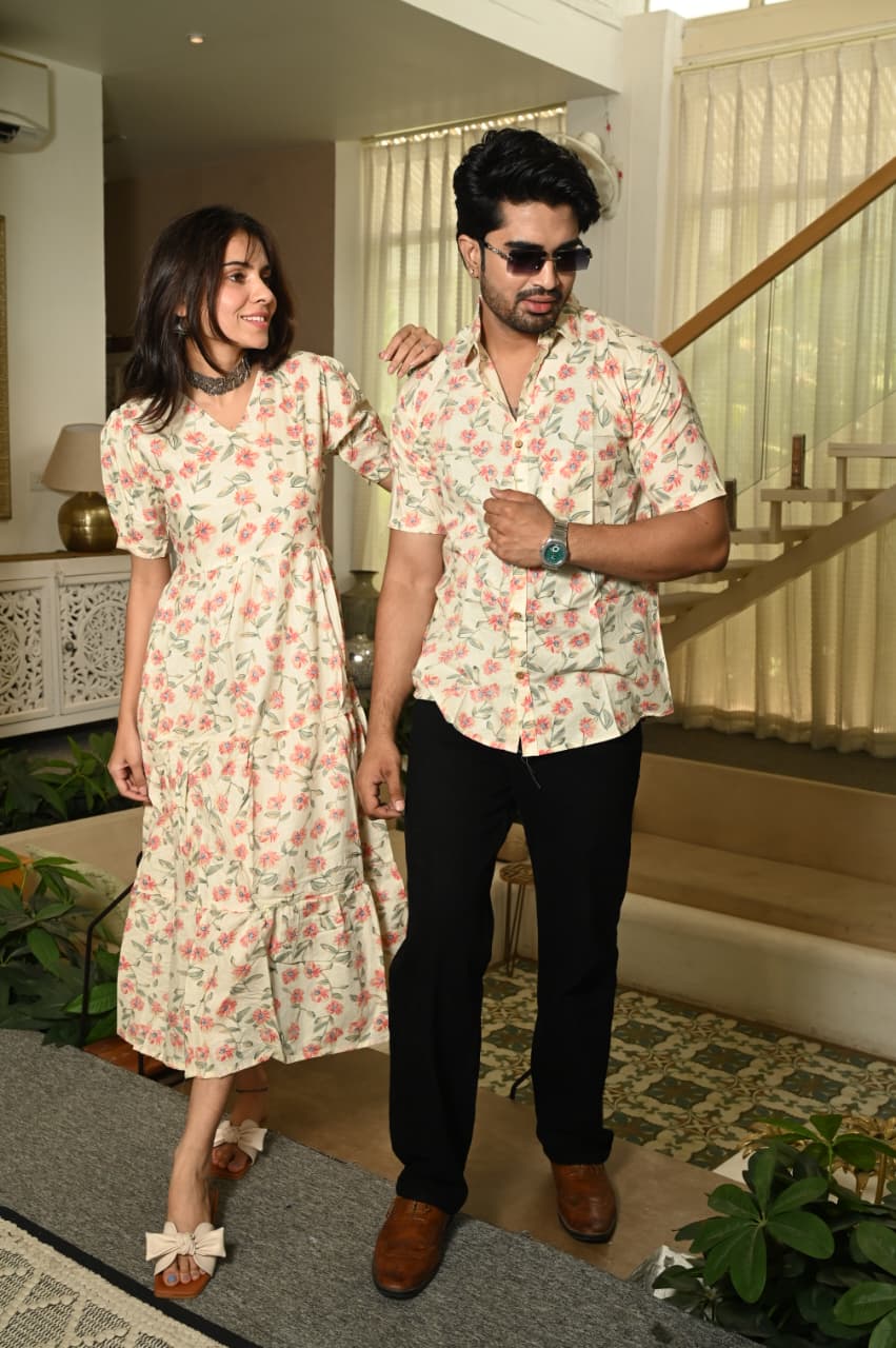 Couple Dress Set – Hand Block Printed Men’s Cotton Shirt & Women’s Midi Dress | House of the HandblocK